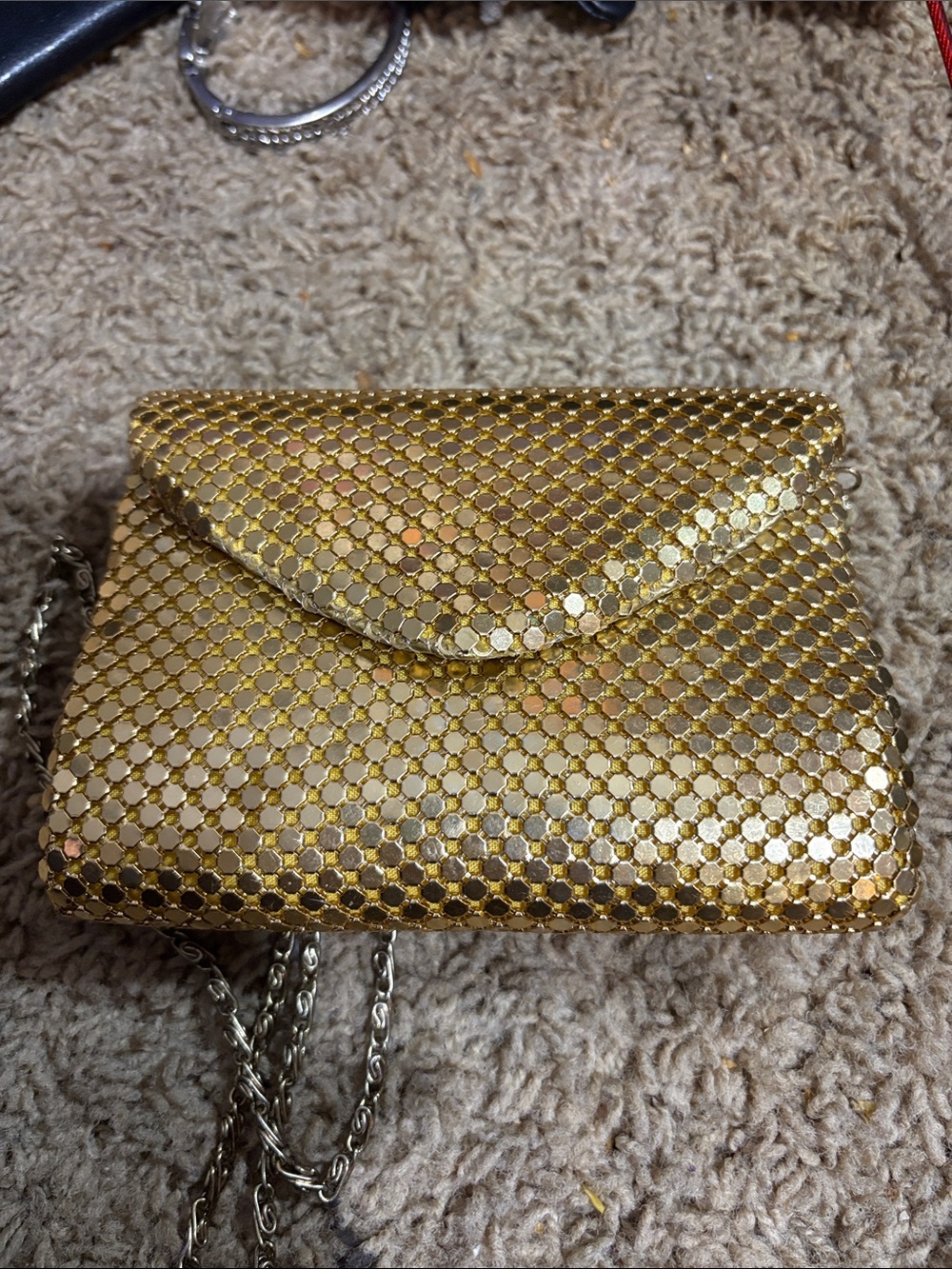 Gold Mesh Envelope Clutch with Chain Strap